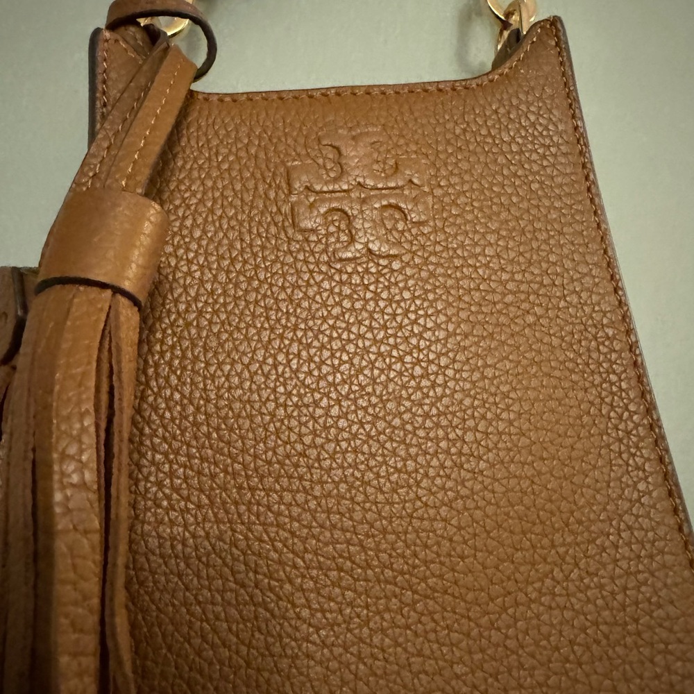 Tory Burch Brown Pebbled Leather Crossbody Bag with Tassel